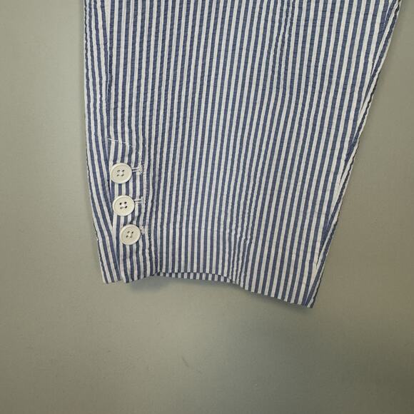 Talbots Capri Pants Size 14 Blue White Stripe Seersucker Cotton Crop Buttons - Picture 2 of 9